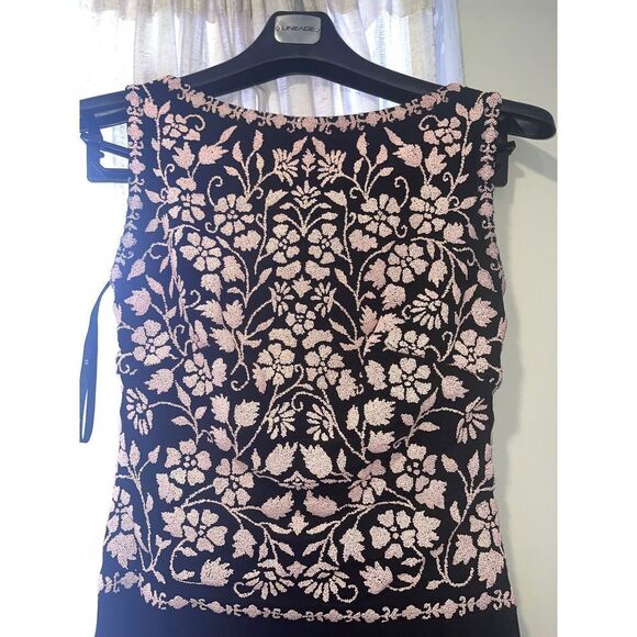 TADASHI pink Beaded Floral Applique Sleeveless Gown VINTAGE 1990s - Picture 2 of 6